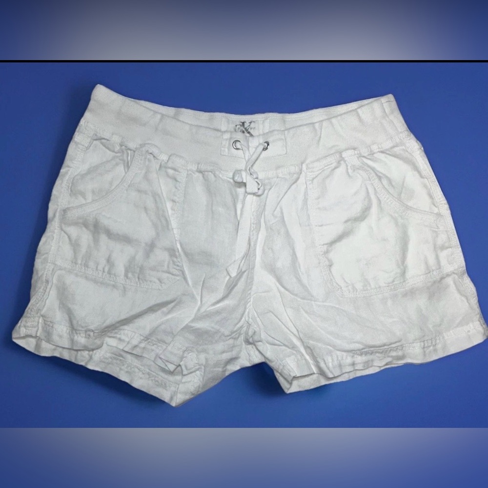 CK Calvin Klein White Linen Ribbed Elastic Waist Shorts XL